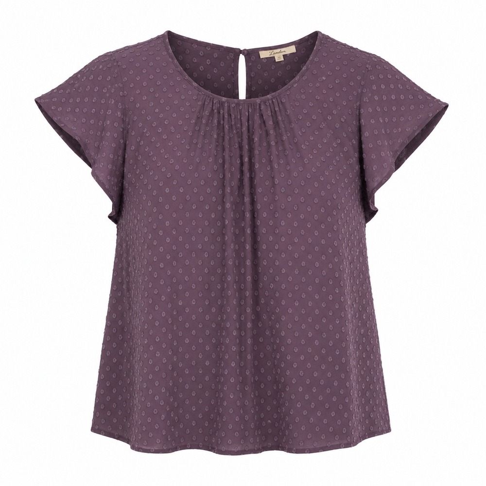 Les Serein Landon Short Sleeve Crew Neck Blouse Light Purple Swiss Dot 1X NEW - Picture 2 of 9